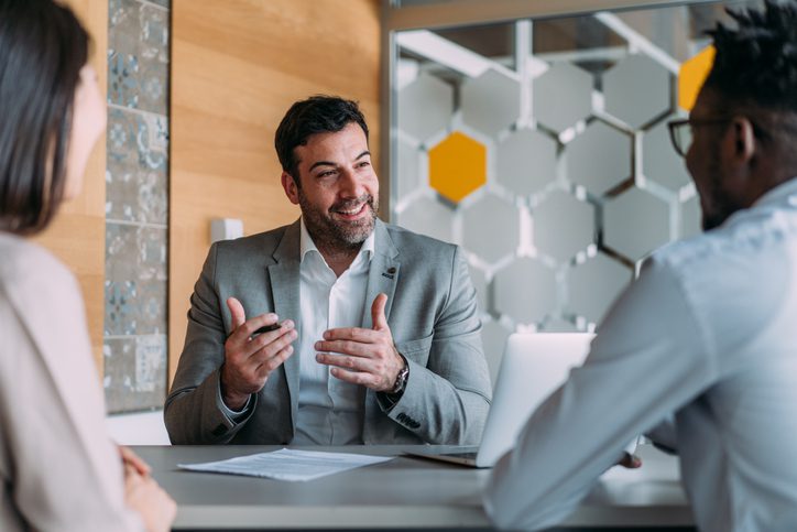 Businessman explaining ideas during a meeting.